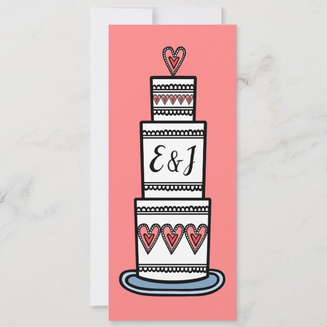 Convite Casamento Personalizado De Ilustração De Bolo De C (Frente)