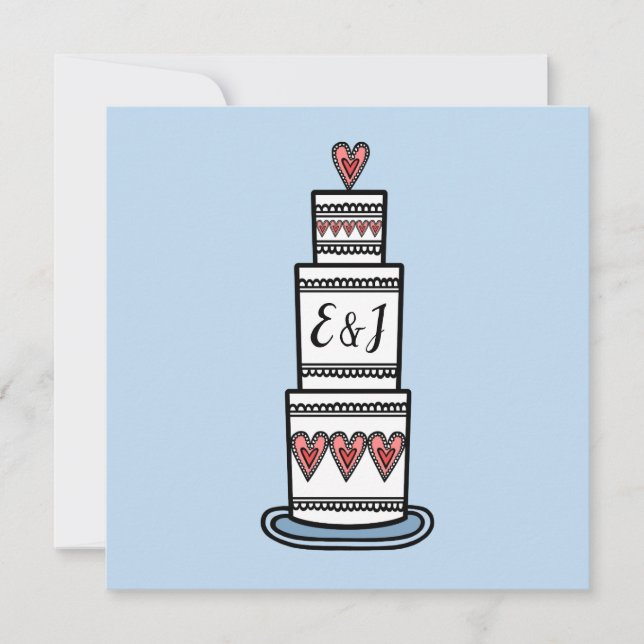 Convite Casamento Personalizado De Ilustração De Bolo De C (Frente)