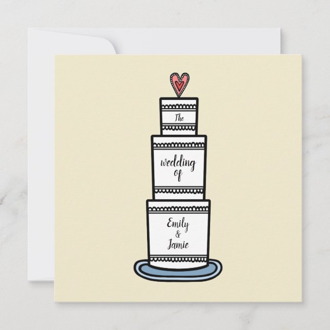 Convite Casamento Personalizado De Ilustração De Bolo De C (Frente)