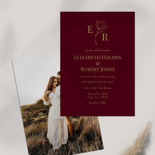 Convite Casamento Personalizado De Monograma Floral Burgun