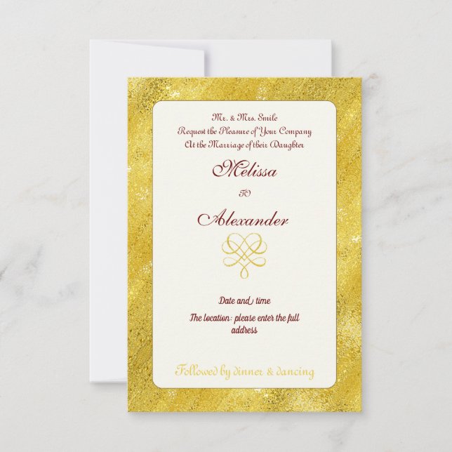 Convite Casamento personalizado de ouro fino e elegante (Frente)