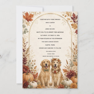 Convite Casamento Personalizado de Outono com Golden Retri