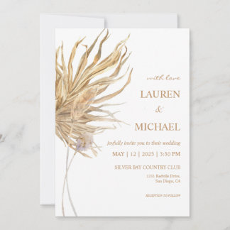 Convite Casamento Personalizado de Papiro Branco e Pampas