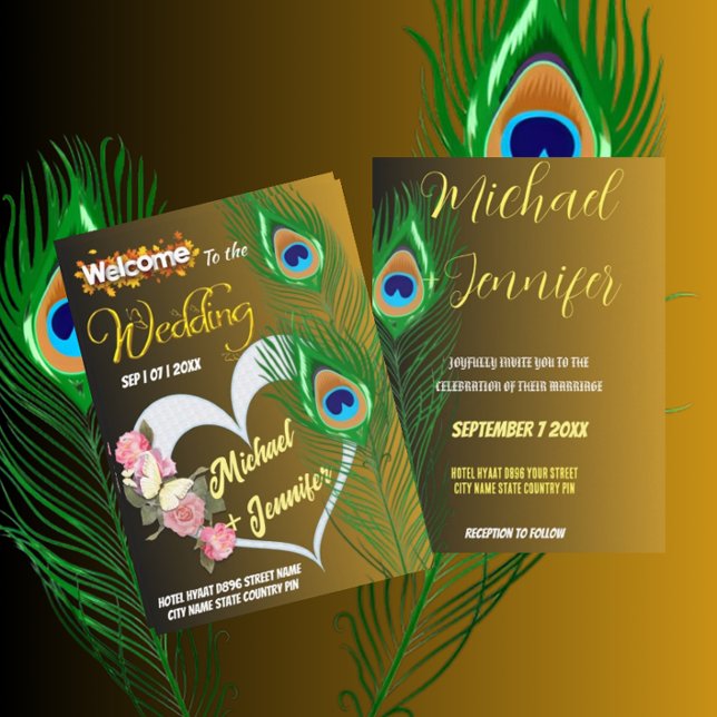 Convite Casamento Personalizado De Rosa E Pavão Elegante (Criador carregado)