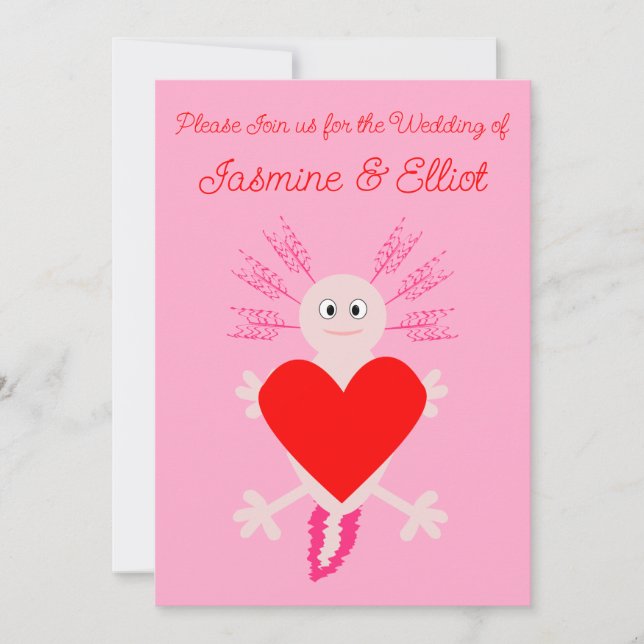 Convite Casamento Personalizado do Coração Axolotl com dia (Frente)