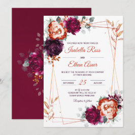 Convite Casamento Personalizado em Ameixa, Malva e Laranja