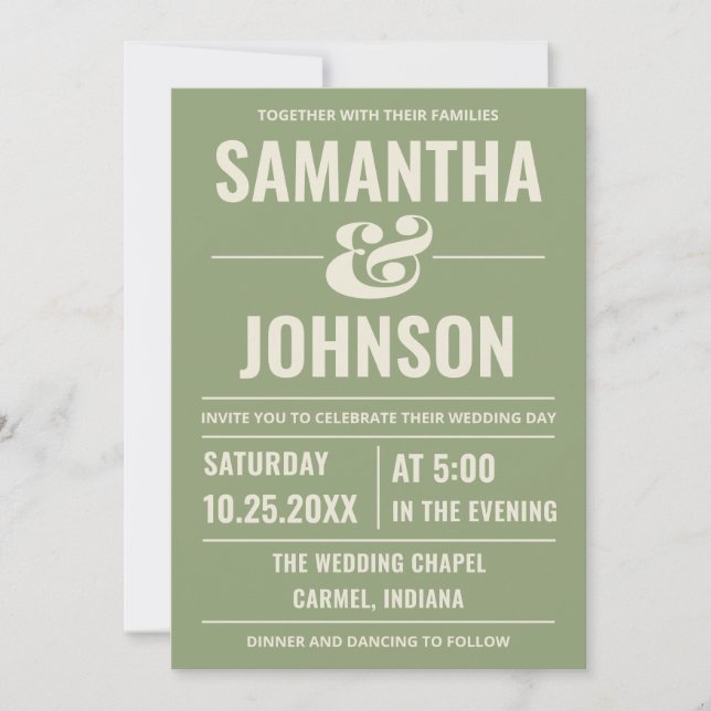 Convite Casamento Personalizado em Verde Sage (Frente)