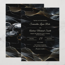 Convite Casamento Personalizado Preto Branco e Dourado