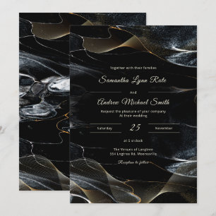 Convite Casamento Personalizado Preto Branco e Dourado