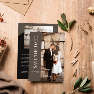 Convite Casamento Personalizado Preto Minimalista Castanho