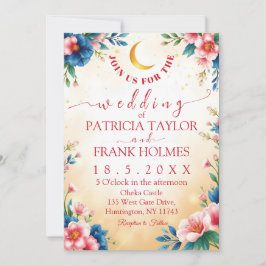 Convite Casamento Personalizado Romântico Lua e Floral
