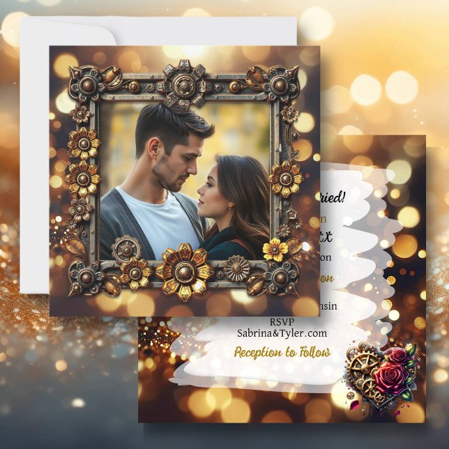 Convite Casamento Personalizado Steampunk De Flores Metáli (Criador carregado)