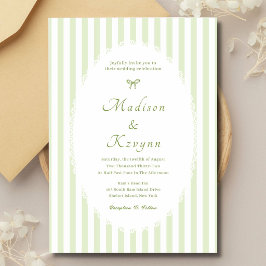 Convite Casamento Personalizado Verde Listrado Retrô