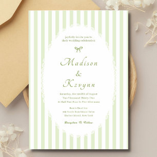 Convite Casamento Personalizado Verde Listrado Retrô