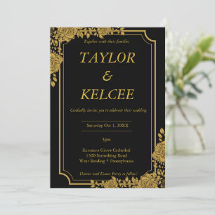 Convite Casamento PERSONALIZÁVEL de luxo negro e Dourado
