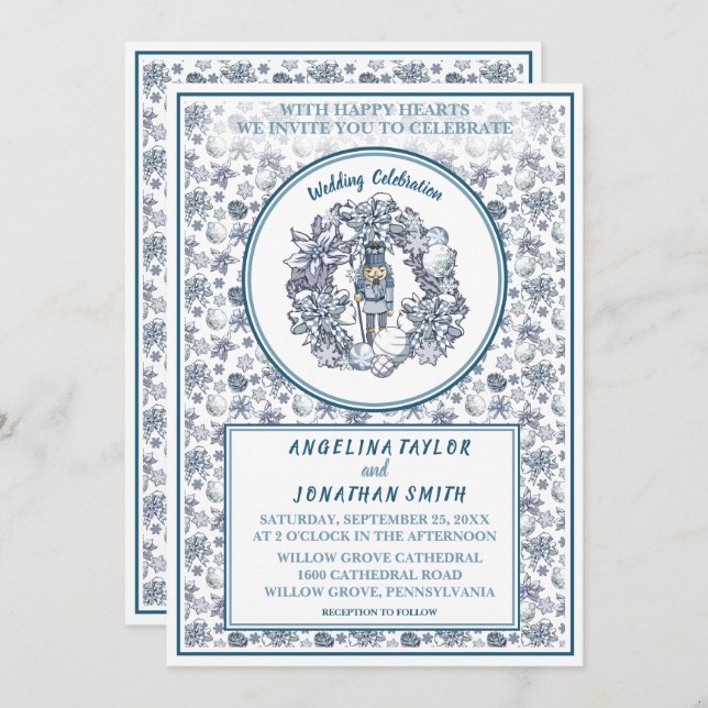 Convite Casamento personalizável de Nutcracker Wreath (Frente/Verso)