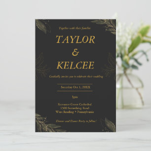 Convite Casamento PERSONALIZÁVEL Dourado de luxo negro