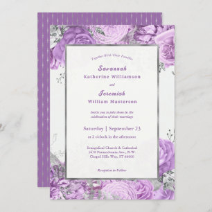 Convite Casamento Personalizável Floral de Prata Lilac