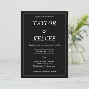 Convite Casamento PERSONALIZÁVEL Mínimo Preto e Branco