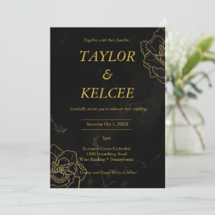 Convite Casamento PERSONALIZÁVEL Preto e Dourado Elegante