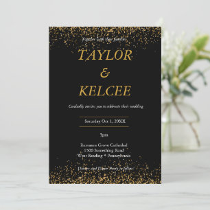Convite Casamento PERSONALIZÁVEL Preto e Dourado Elegante