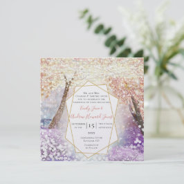 Convite Casamento Pêssego de Coral Púrpura e Azul
