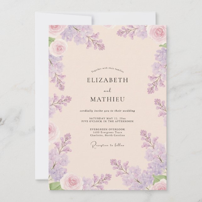 Convite Casamento Petal Pink Amethyst Wisteria (Frente)
