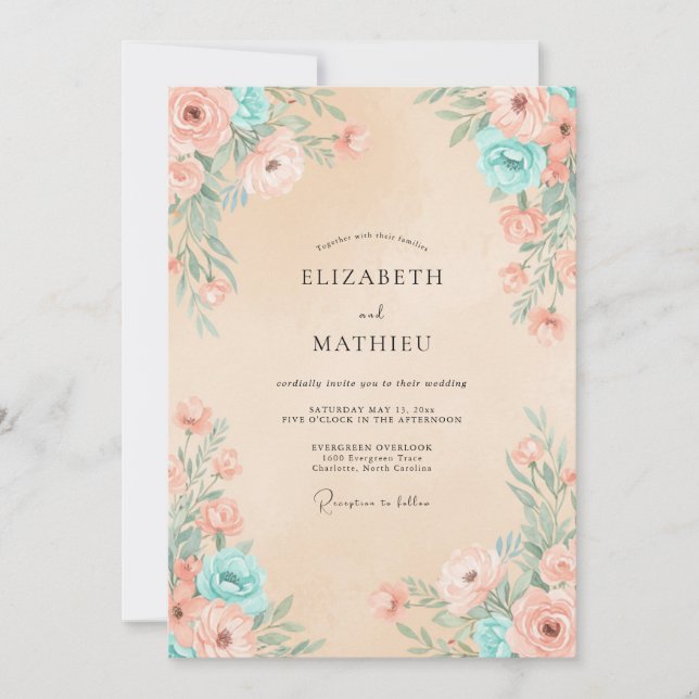 Convite Casamento Pétala Água Champanhe (Frente)