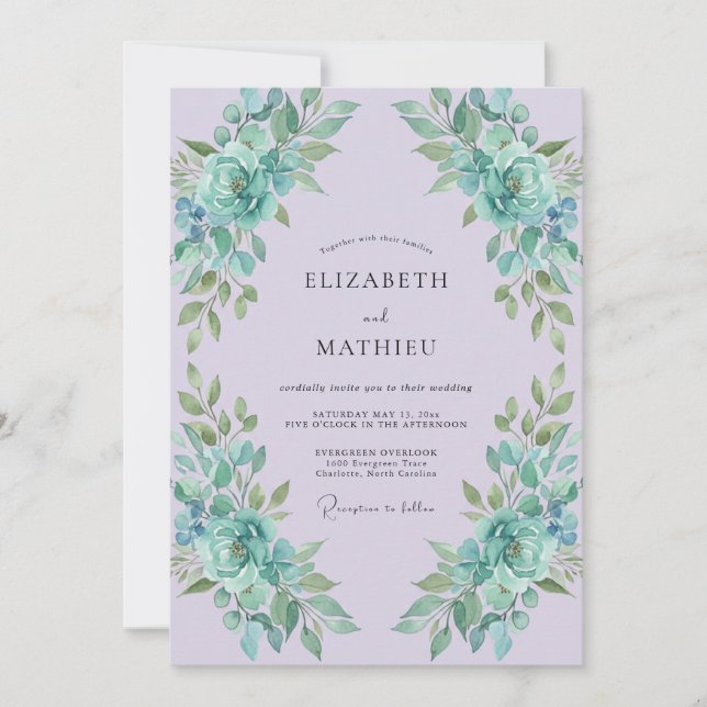 Convite Casamento Pétala Água Lavanda (Frente)