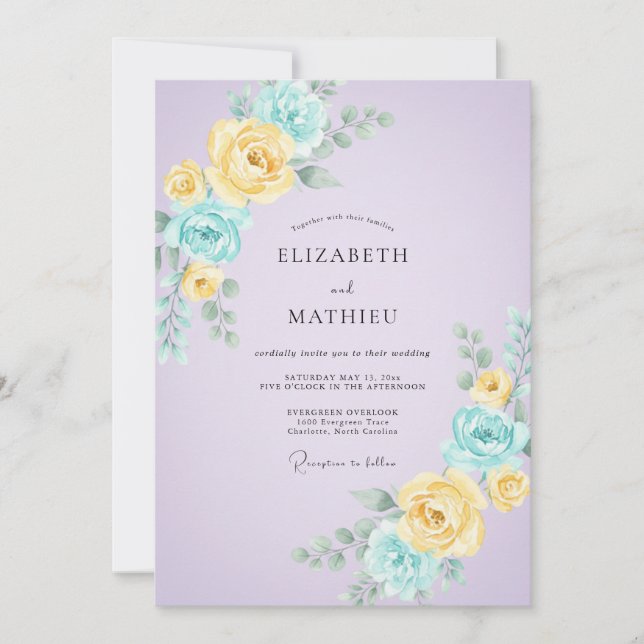 Convite Casamento Pétala Água Lilás (Frente)