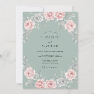Convite Casamento Pétala Água Marinha Aço Rosado