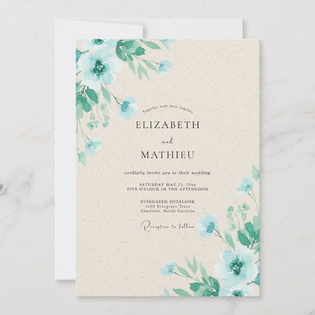 Convite Casamento Pétala Água Mint (Frente)