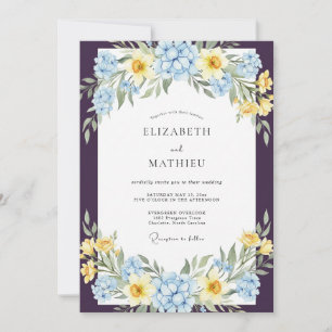 Convite Casamento Pétala Amarela Azul Berinjela