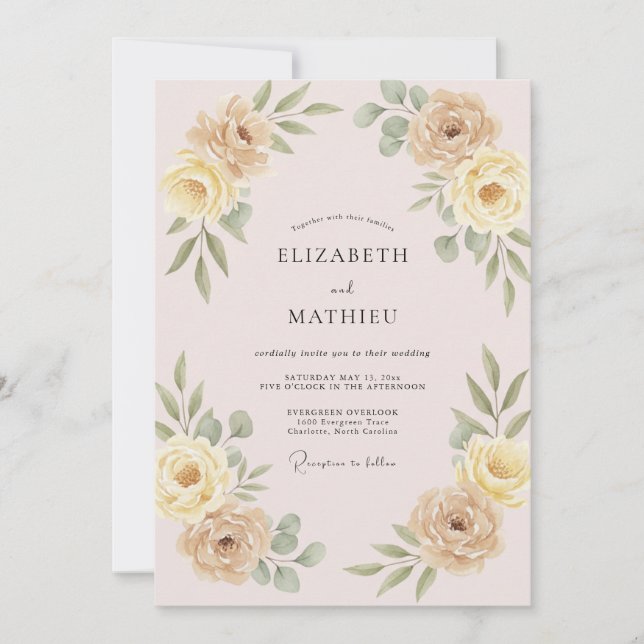 Convite Casamento Pétala Amarela Champanhe (Frente)