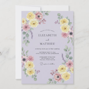 Convite Casamento Pétala Amarela Lilás Suave