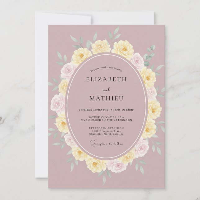 Convite Casamento Pétala Amarela Rosa Suave (Frente)
