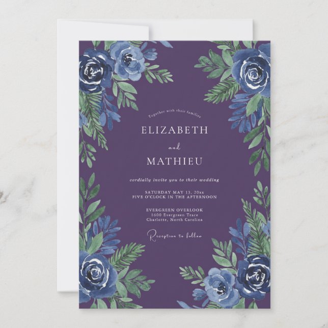 Convite Casamento Pétala Aquarela Ameixa (Frente)