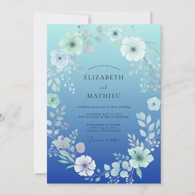 Convite Casamento Pétala Aquarela Cobalto (Frente)