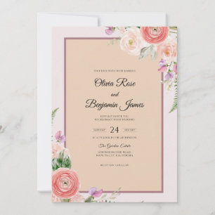 Convite Casamento Pétala Aquarela Coral Pêssego