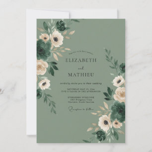 Convite Casamento Pétala Aquarela Oliva