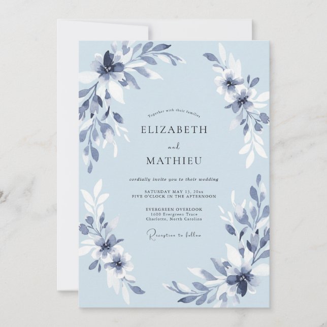 Convite Casamento Pétala Azul (Frente)