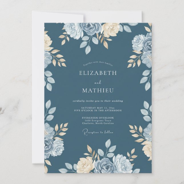 Convite Casamento Pétala Azul Ardósia (Frente)