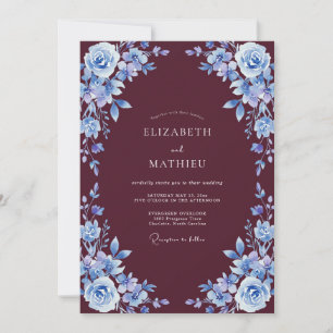 Convite Casamento Pétala Azul Borgonha
