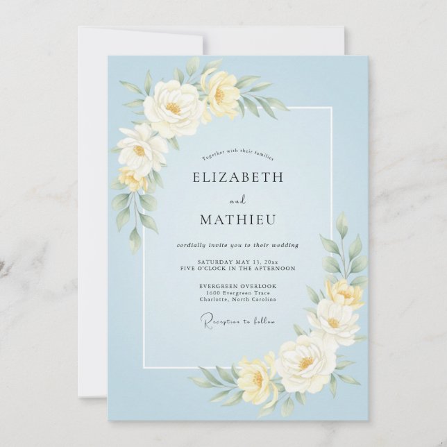 Convite Casamento Pétala Azul Céu (Frente)