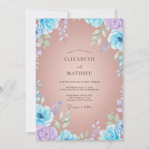 Convite Casamento Pétala Azul Claro de Pêssego