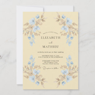 Convite Casamento Pétala Azul Creme de Manteiga