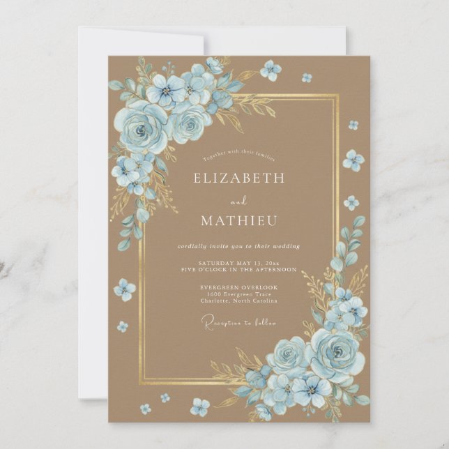 Convite Casamento Pétala Azul Floresta (Frente)