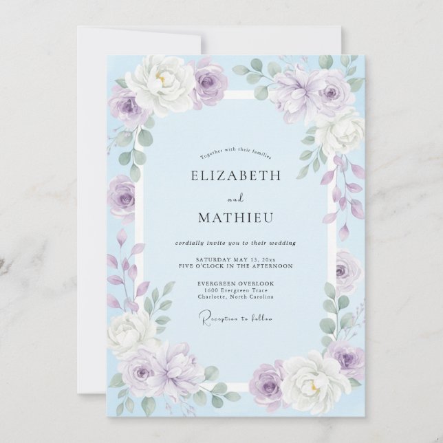 Convite Casamento Pétala Azul Lavanda (Frente)