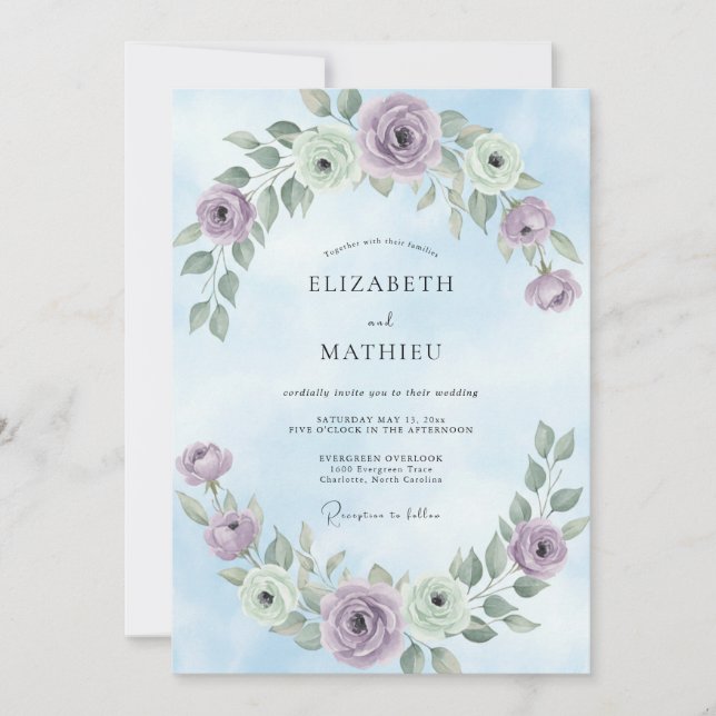 Convite Casamento Pétala Azul Lilás (Frente)