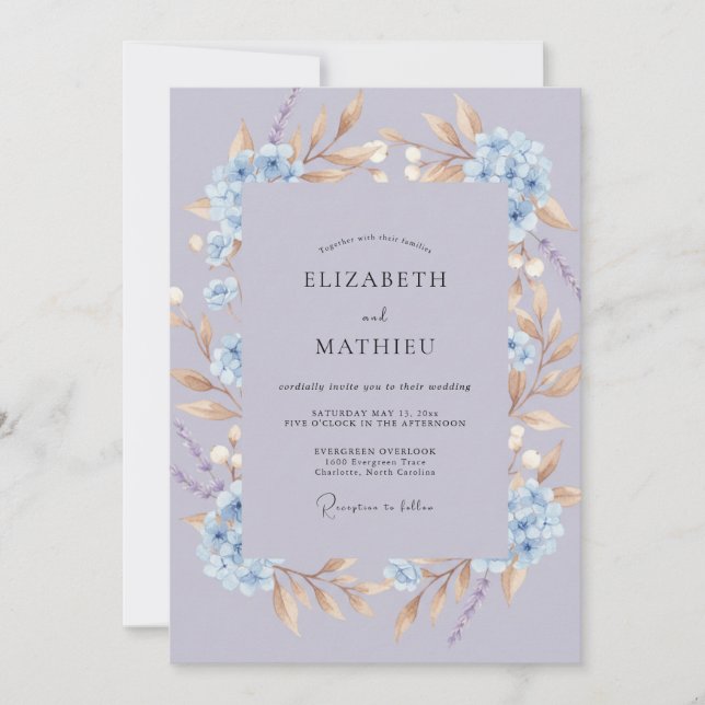 Convite Casamento Pétala Azul Malva (Frente)